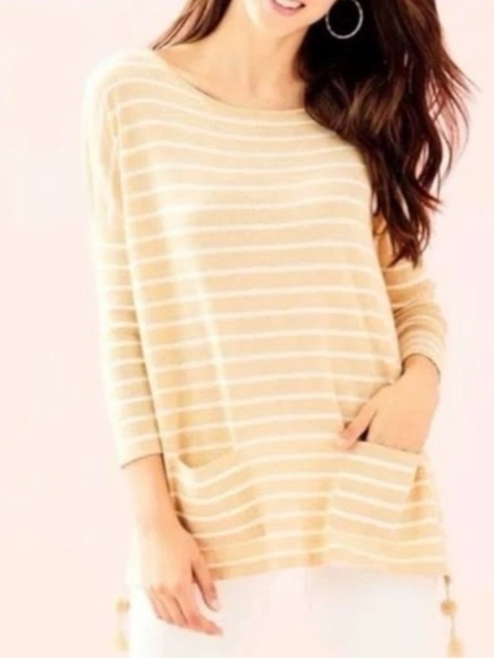 Lilly Pulitzer Cream and White Striped Scoop Neck Sweater